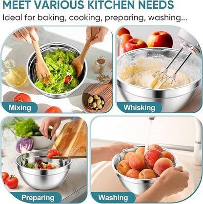 TeamFar Mixing Bowls, 3PCS Stainless Steel Serving Salad Bowls with Lids & 3 Graters, For Kitchen Mixing/Baking/Storing/Prepping, Visible & Airtight, Easy Clean - 4.5/3 / 1.5 QT, Dark Blue