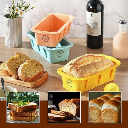 Silicone Bread Loaf Pan, 3 PCS Silicone Loaf Pans for Baking, Non Stick Bread Pans for Homemade Bread, Brownies, Cakes, Dishwasher Safe (3 Colors, Nesting Design)