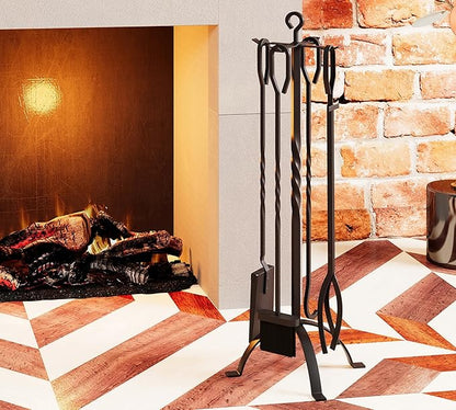 Fire Beauty 5 Pieces Fireplace Tools Sets Fireplace Accessories Tools Holder with Handles Tools for Indoor Fireplace Decor Outdoor Fire Pit Modern Tool(Sanded Black)