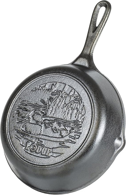 Lodge Wildlife Series-8" Cast Iron Skillet with Duck Scene, 8", Black