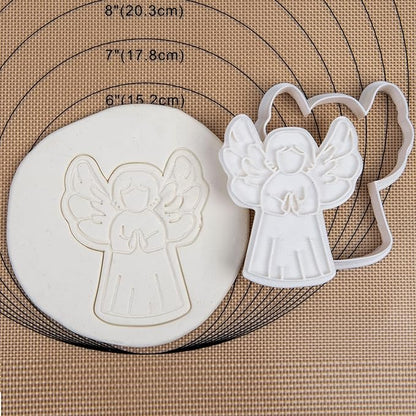 Flycalf Angel Cookie Cutters Christmas with Plunger Stamps Holiday PLA Baking Accessories Cutter Molds Gifts Decorative Party 3.5" Kitchen Cake Supplies