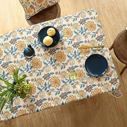 ISAENNE Designer Bohemian Floral Extra Long TableclothRectangle,Linen Colorful Table Cloth,Wrinkle Resistant Decor Tablecloths for Dining Thanksgiving Kitchen Christmas,63"*110"-Estevan B