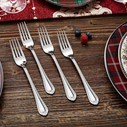 KEAWELL Pearl Edge 8-Piece Premium Fork Set, 18/10 Stainless Steel, Fine Silverware with Mirror Finish, Dishwasher Safe (8, 8" Dinner Forks)