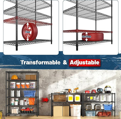 6 Tier Storage Shelves 75H Adjustable Metal Shelving Rack, 1200LBS Wire Shelving Rack for Storage Unit, Metal Shelves for Pantry Shelves, Garage, Kitchen, 75" Hx 36" Wx 18" D