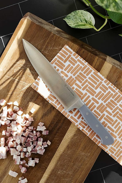 DURA LIVING 8 Inch Professional Chef Knife – High Carbon Stainless Steel, Razor-Sharp, Versatile Cooking & Cutting Kitchen Knife, Ergonomic Handle, Sleek Gray Design