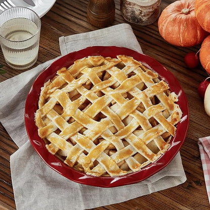 Lareina Ceramic Pie Pans for Baking, 9 Inches Pie Plate for Apple Pie, 36 Ounce Round Baking Dish, Set of 2, Thanksgiving day Gifts for Women, Red