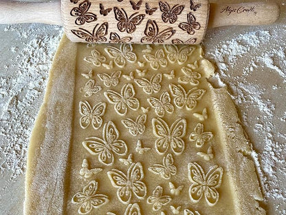 SUMMER 3 KID Rolling Pin SET. Wooden Laser Cut Mini Rolling Pins for cookies, play dough, salt dough or clay Butterfly, Music Flower by Algis Crafts
