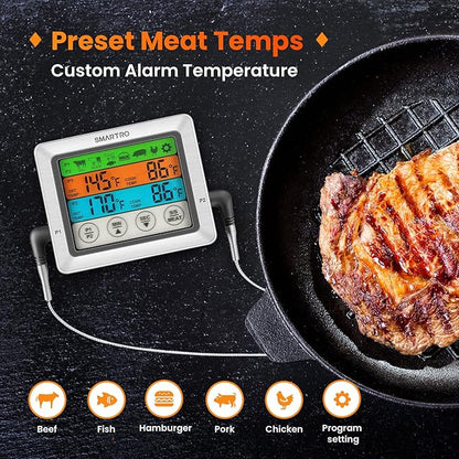 SMARTRO ST54 Dual Probe Digital Meat Thermometer for Cooking Food Kitchen Oven BBQ Grill with Timer Mode and Commercial-Grade Probes