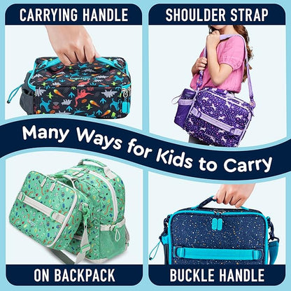 Bentgo Kids Lunch Bag - Double-Insulated, Reusable Lunch Bag for Kids 3+ with Adjustable Strap; Holds Lunch Box/Water Bottle/Snacks; Easy-Clean, Water-Resistant & Pockets (Confetti - Abyss Blue)