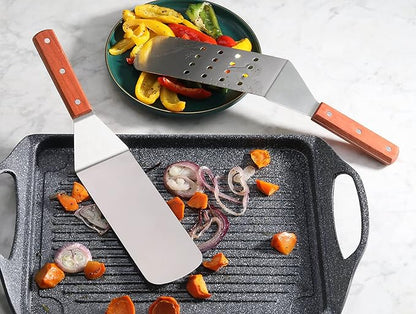 New Star Foodservice 36312 Wood Handle Flexible Grill Turner/Spatula, 14.5-Inch, Perforated