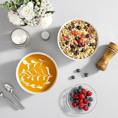 MALACASA Large Marble Grey Ceramic Soup & Salad Bowls Set of 2, 44 OZ (7"), Dishwasher & Microwave Safe, Series REGULAR