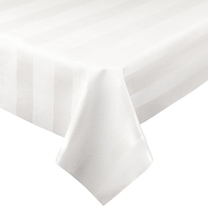 Luxury Table Protector Pad, 2 in 1 Table pad + Great Looking Tablecloth - Heat Resistant, Spill & Stain Proof - Flannel Backing (54x126, White - Silk Stripe)