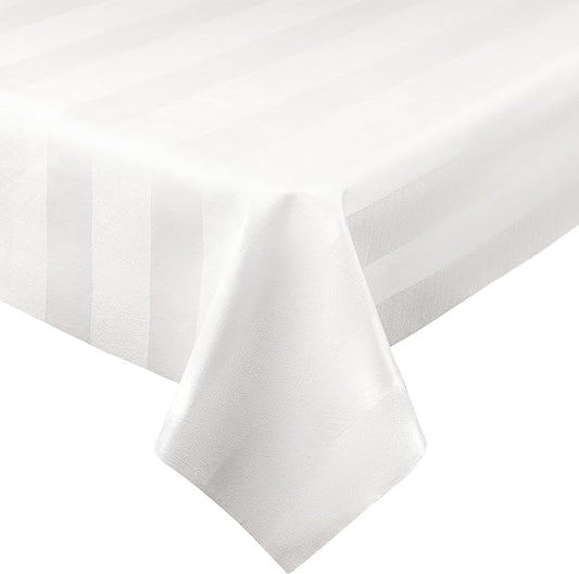 Luxury Table Protector Pad, 2 in 1 Table pad + Great Looking Tablecloth - Heat Resistant, Spill & Stain Proof - Flannel Backing (54x108, White - Silk Stripe)