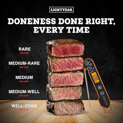 Lightyear Meat Thermometer | Instant Read Cooking Thermometer for Grilling, Roasting & BBQ, Built-in Magnet, IP65 Waterproof, Food-Grade Stainless Steel Temperature Probe