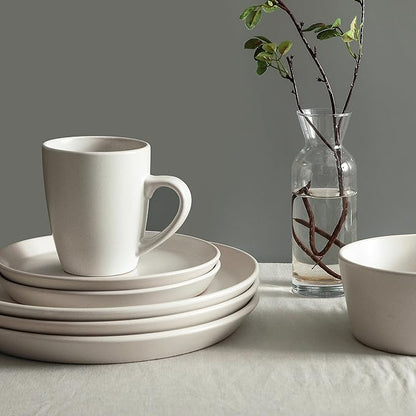 Stone Lain Albie Stoneware 16 Piece Dinnerware Set, Plates and Bowls Sets, Dish Set for 4, White Speckled, Microwave & Dishwasher Safe