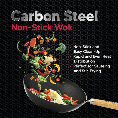 Helen's Asian Kitchen Wok, Non-Stick Xylan with Bamboo Handle, 12-Inches