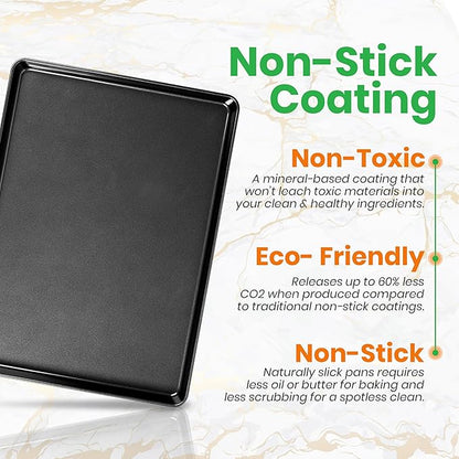 NutriChef 2-Piece XL Mega Cookie Sheet Baking Pans Set - 22" x 16" Extra Large Nonstick Carbon Steel Oven Baking Tray Pans, Stackable Bakeware, Black - NCLGBP16