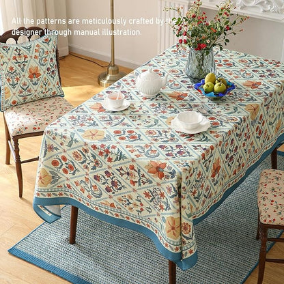 ISAENNE Designer Linen Elegant Small Rectangular Tablecloth,Colorful Floral Bohemian Table Cloth,Wrinkle Resistant Decor Tablecloths for Dining Thanksgiving Kitchen,55"*71"-Floralsea A