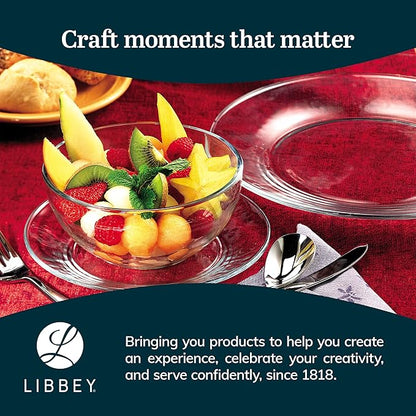 Libbey Round 12 Piece Glass Dinnerware Set, Stackable Glass Plate and Bowl Set w/Round Shape, Modern Plates and Bowls Sets for Gatherings, and Everyday Use
