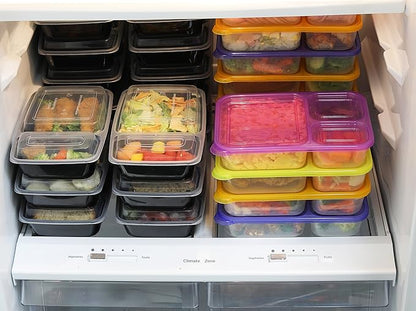 16 Pack - SimpleHouseware 3-Compartment Heavy Duty Bento Lunch Meal Prep Container Boxes, 36 ounces, 4 Color