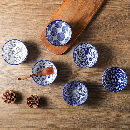 Selamica Ceramic 4 OZ Dipping Bowls Set, 3.5 Inch Mini Bowls for Dipping, Side Dishes, Microwave Dishwasher Safe, Set of 6, Vintage Blue
