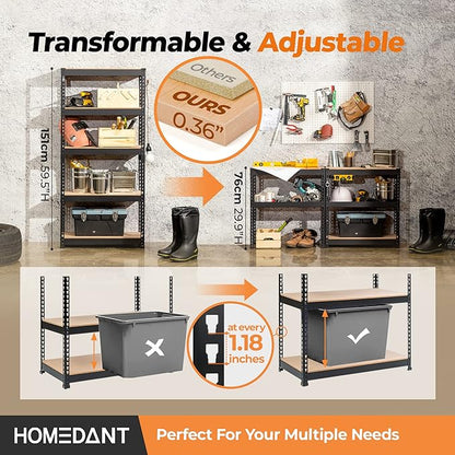 HOMEDANT 28"W x 12.3"D x 59.5"H 5-tier Boltless Metal Shelving Unit Adjustable Garage Storage Utility Rack Heavy Duty Shelves Organization Multipurpose Shelf Warehouse Kitchen Living Room pantry 2Pack