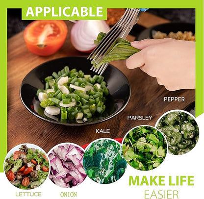 Herb Scissors with 5 Blades & Cleaning Kit, Stainless Steel Kitchen Shears for Herbs, Lettuce, Cilantro, Dishwasher Safe, Soft-Grip Handle