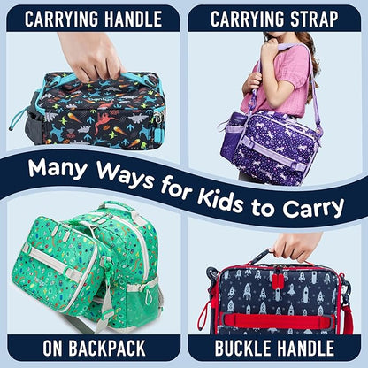 Bentgo Kids Lunch Bag - Durable, Double-Insulated Lunch Bag for Kids 3+; Holds Lunch Box, Water Bottle, & Snacks; Easy-Clean Water-Resistant Fabric & Multiple Zippered Pockets (Rocket)