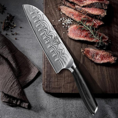HOSHANHO 7 Inch Santoku Knife, Ultra Sharp Japanese High Carbon Powder Steel Kitchen Knife, Professional Chefs Knife with Ergonomic Handle