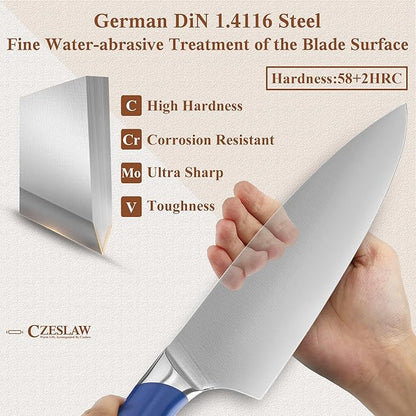 knife set, 3 Piece kitchen knife set - Razor Sharp Professional Japanese Chef Knife set, Forged from High Carbon German Steel,Full Tang Prussia Blue Handle,cooking gifts cooks