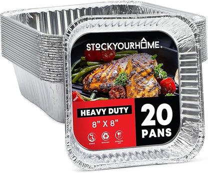 Aluminum Pans 8x8 Disposable Foil Pans (20 Pack) - 8 Inch Square Pans - Tin Foil Pans Great for Cooking, Heating, Storing, Prepping Food