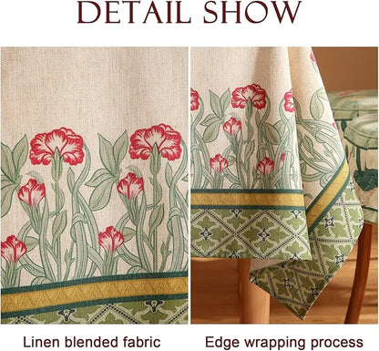 patdrea Designer Green Long Tablecloth for Rectangle Table,Vintage Linen Floral Leaves Pattern Table Cloth,Cover Decor for Kitchen Dining Christmas,Tea Party,Thanksgiving,63"x94"-Cecilia D
