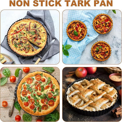 6 Pcs Round Tart Pans, Nonstick Tart Pan with Removable Bottom, 11In 9In 4In 3In Nonstick Quiche Pan Carbon Steel for Baking Pie Cheesecake Pizzas (Dark Grey)