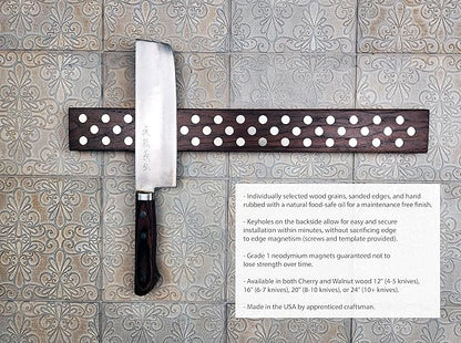 Magnetic Wooden Knife Bar Holder Strip, Cherry or Walnut, 12, 16, 20, or 24 Inch (20 Inch, Walnut)