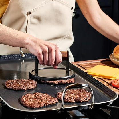 HexClad 8-Piece Griddle Tool Set with Smash-Burger Press, Wide Turner, Long Spatula, 14" Tongs, and 4 Egg Rings, Heat-Resistant to 450ºF, Dishwasher-Safe, Perfect for Our Hybrid Double-Burner Griddle
