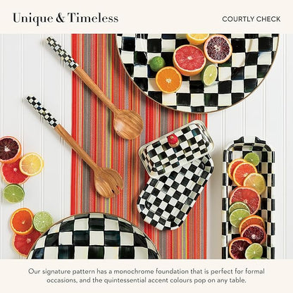 MACKENZIE-CHILDS Enamel Serving Platter, Decorative Serving Platter for Food, 16 Inches, Black-and-White Courtly Check