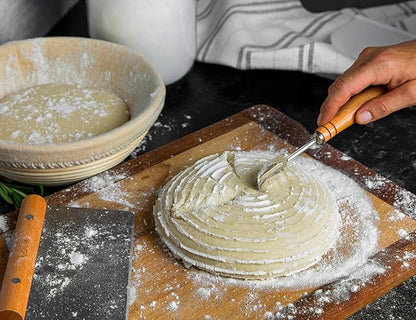 Kook Proofing Set, Sourdough Bread, 2 Rattan 9 Inch Banneton Baskets, 2 Basket Covers, Metal Scraper, Plastic Scraper, Scoring Lame, 5 Blades and Case, Baking Kit, Dough Bowls, Round Shape