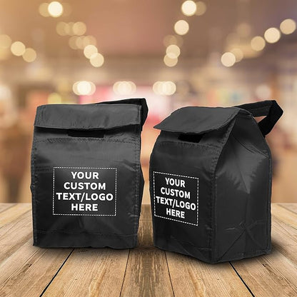 DISCOUNT PROMOS 100 Hook and Loop Insulated Lunch Bags Set - Customizable Text, Logo - Polyester, Durable, Vibrant, Reusable - Black