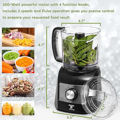 Moss & Stone 3 Cup Mini Food Processor, Strong Vegetable Chopper for Dicing, Chopping, Mincing, & Puree 300 Watts Mini Chopper With 2 Speeds, Perfect Baby Food Processor Black