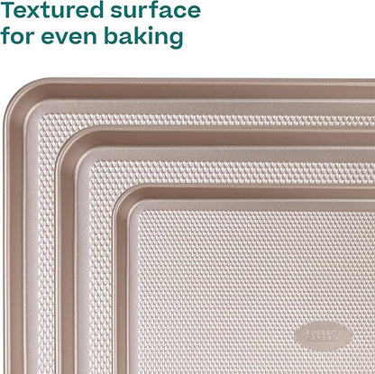 Baker's Secret Baking Sheet Pan Set, 3x Cookie Sheets for Oven, Diamond Texture Premium Air Flow, Set of 3 Baking Trays, Extra Thick 0.6mm with Diamond Base PFOA, PFOS, PTFE and PFAS free