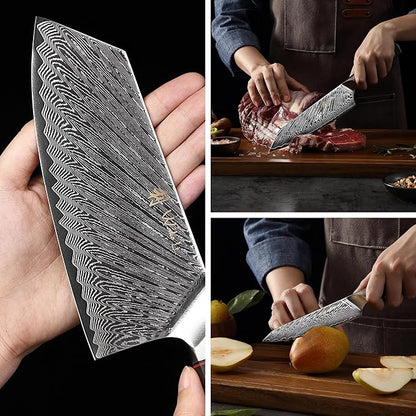 Wakoli Damascus Chef Knife Set with Magnetic Block – 4-Piece Professional Kitchen Knife Collection | Genuine 67-Layer Damascus Steel Blades | Ergonomic Dark Oak Wood Handles (Culinary Asia)