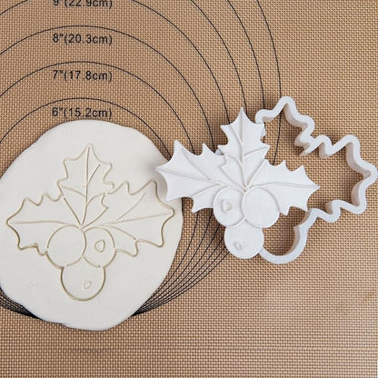 Flycalf Christmas Cookie Cutters Holly Berries Shapes with Plunger Stamps Holiday PLA Baking Accessories Cutter Molds Gifts Decorative Party 3.5" Kitchen Cake Supplies