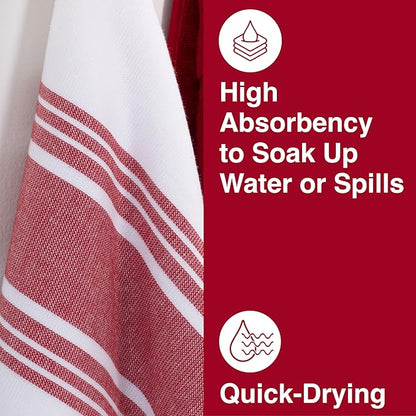 All-Clad Dual-Purpose Kitchen Towels: Highly Absorbent - 100% Cotton, 17"x30" Dish Towels for Cleaning & Drying Dishes & Glassware, 3-Pack, Chili