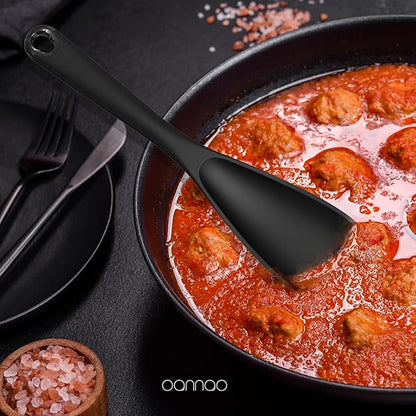 Thickened Silicone Kitchen Utensils Set, 600°F Heat Resistant Silicone Cooking Utensils, Spatula, Spoon, Whisk, Tongs, Kitchen Gadgets Sets for Nonstick Cookware, Dishwasher Safe BPA Free (Black)