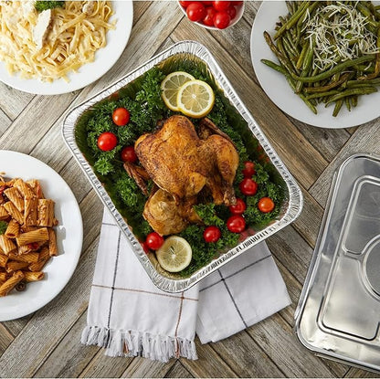 Disposable (25pack) 9x13 Aluminum Foil Pans with Lids, Half Size Deep Steam Table Pans, Heavy Duty Aluminum Baking Pans for Cooking, Roasting, Heating, Serving & Lining Steam-Table Trays