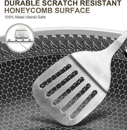 MICHELANGELO Stainless Steel Frying Pan Set with Lids, 8 & 10 Inch Frying Pans Nonstick, Stainless Steel Fry Pan Set, Honeycomb Pans for Cooking, Skillet with Lid - Induction Compatible
