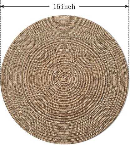FunWheat Round Braided Placemats Set of 8 Place mats for Dining Tables Woven Heat Resistant Table Mats 15 inch for Fall (E Brown, 8pcs)