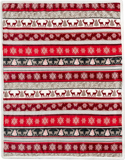 PAVILIA Premium Christmas Sherpa Throw Blanket | Christmas Decoration Reindeers, Fleece, Plush, Warm, Cozy Reversible Microfiber Holiday Blanket 50 x 60