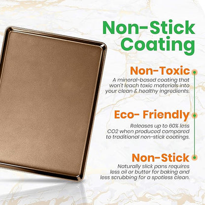 NutriChef 2-Piece Nonstick XL Cookie Sheets for Baking - 22" x 16" Stackable Extra Large Baking Sheet - Carbon Steel Baking Pans, PFOA, PFOS, PTFE Free- NCLGBP28