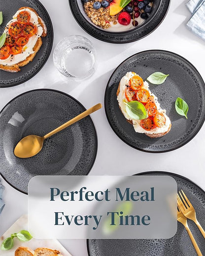 Stoneware dinnerware set 8 persons 32 pcs - Dishwasher, microwave and scratch resistant - Bowl and plate set 8 persons modern - Dinner service Pure Living black in gray…